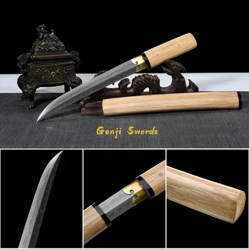 

Handmade Short Katana Japanese Tanto Double Edge Samurai Sword Sharp Blade 1095 High Carbon Steel Clay-Tempered