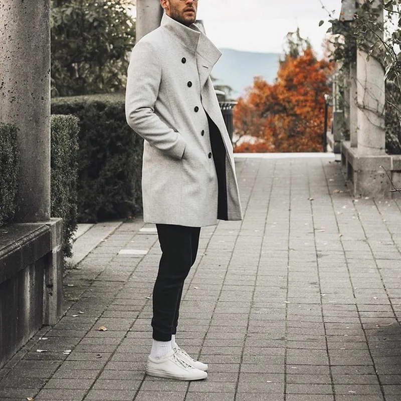 Oeak осеннее мужское Брендовое пальто Treanch, модная длинная куртка, пальто, повседневное однотонное приталенное пальто с карманами, черная белая верхняя одежда