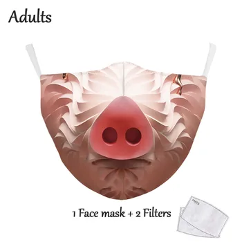 

Face Mask Print Funny Cute Pig PM 2.5 Dustproof Adult Mouth Muffle Pink Pig Mouth Fabric Shiled Animal Reusable Washable Mask