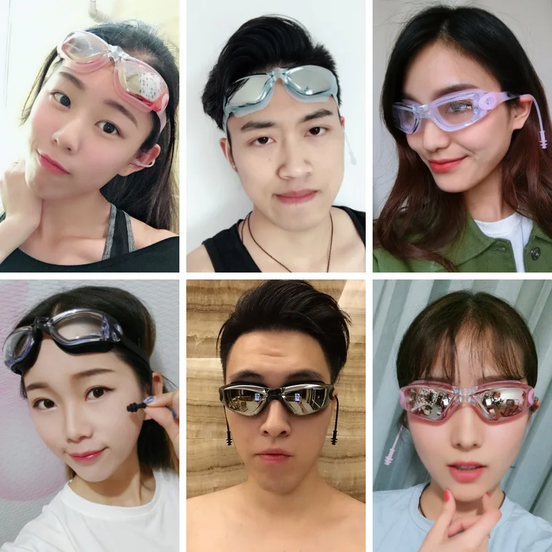 

Goggles Women's Waterproof Swimming Earplug High-definition Myopia Men's Big Box Anti-fog Swimming Cap Set Glasses One-piece Swi