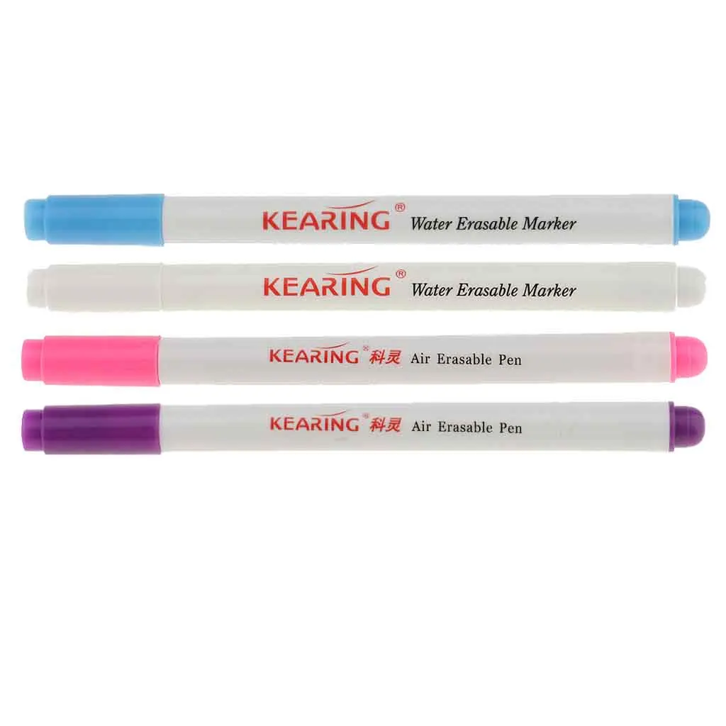 Pack of 4 Water Erasable Marking Soluble Pens Air Erasable Pen Auto Vanishing Pens Fabric Marker for Sewing Blue White Purple