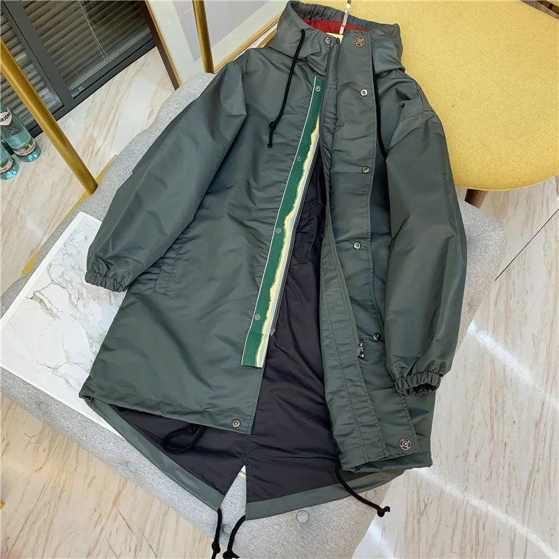 

Women's Windbreaker Jacket Hooded Patchwork Drawstring Zipper Coat 2019 Autumn and Winter New