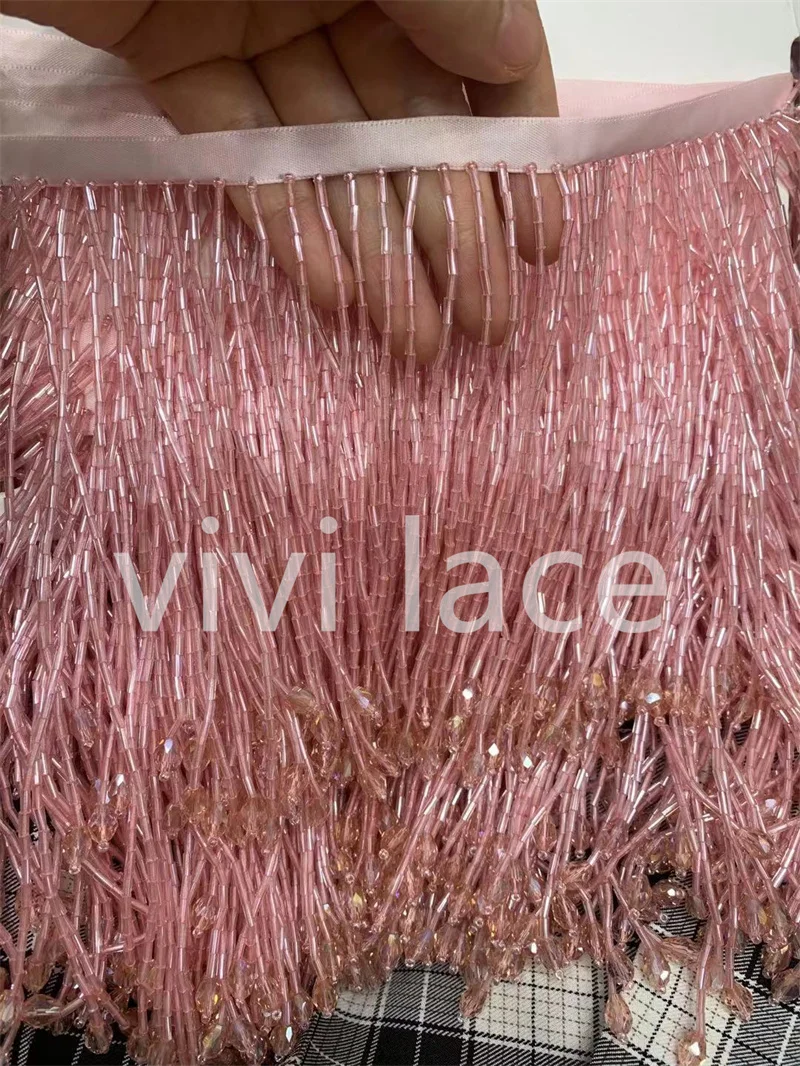 

Top Quality 5 Yards Pink Beads Ribbon Fringe Tassel For Sawing Bridal Wedding/Evening Dress/ Occasion