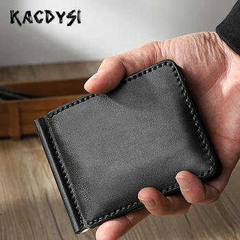 

Crazy Horse Leather Original Handmade Retro Men Wallet Bifold Short Simple Money Clips Luxury Mens Cash Purse Credit Card Case
