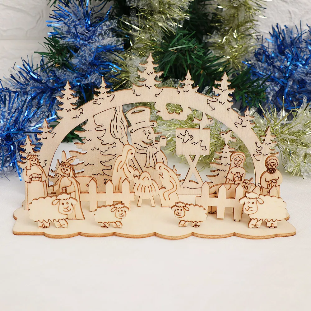 Креативный подарок, комбинированная игрушка, рождественские вечерние поставки, церковный снеговик, рождественские украшения, настольные украшения, украшения для дома, деревянные поделки