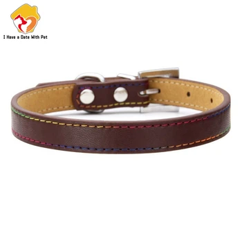

Colorful line Genuine Leather Dog Collar Thin style Back microfiber material Durable for Small Big Dog chain Strap Product