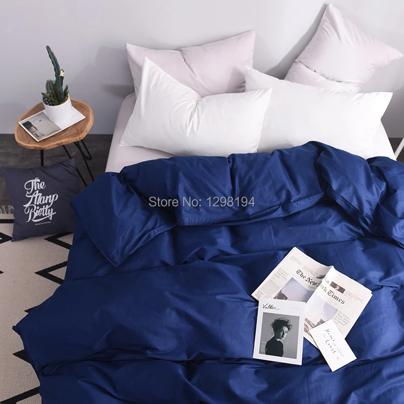 Navy Blue 600 нитей хлопок Пододеяльник стеганое одеяло простой стиль постельные принадлежности на молнии и угловые Галстуки однотонный цвет королева король Твин Полный - Цвет: Navy Blue