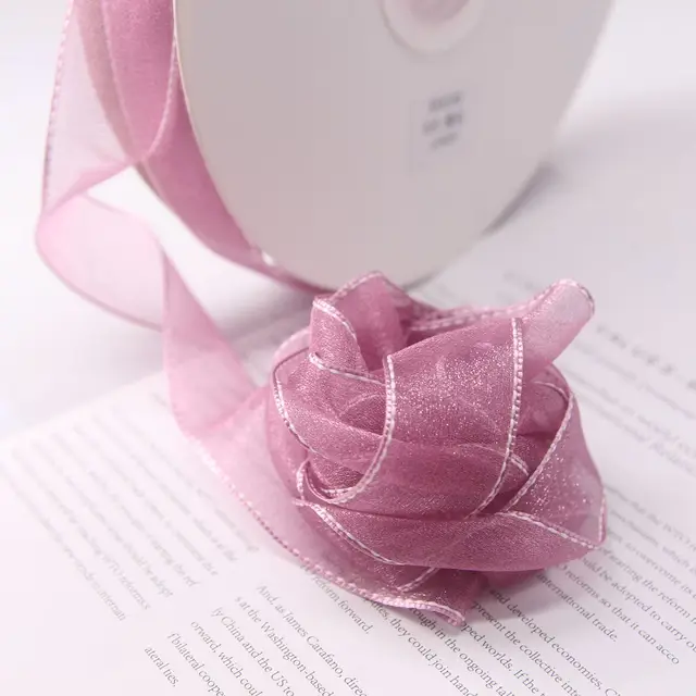 25mm Wide-Sided Ribbons Like You Confession Bowknot Wedding Gauze Christmas Party Packaging Decoration Lace Crafts Ribbon Rose red1