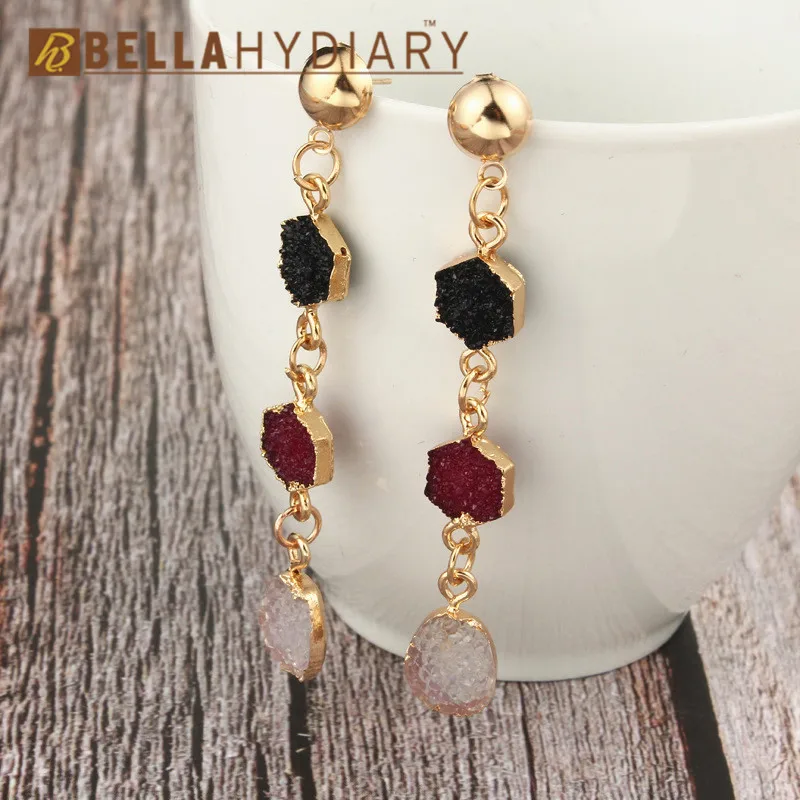 Bijoux Stone Druzy Resin Earrings Geometric Long Drop Earrings For Women Jewelry Statement Gifts For Women Accessories Brinco (5)