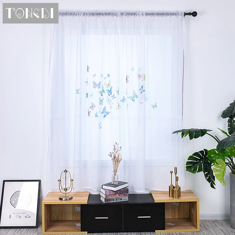 TONGDI 2PCS White Tulle Digital Printing Curtain Elegant Butterfly Transparent Decor For Home Spring Parlour LivingRoom Bedroom | Дом и сад