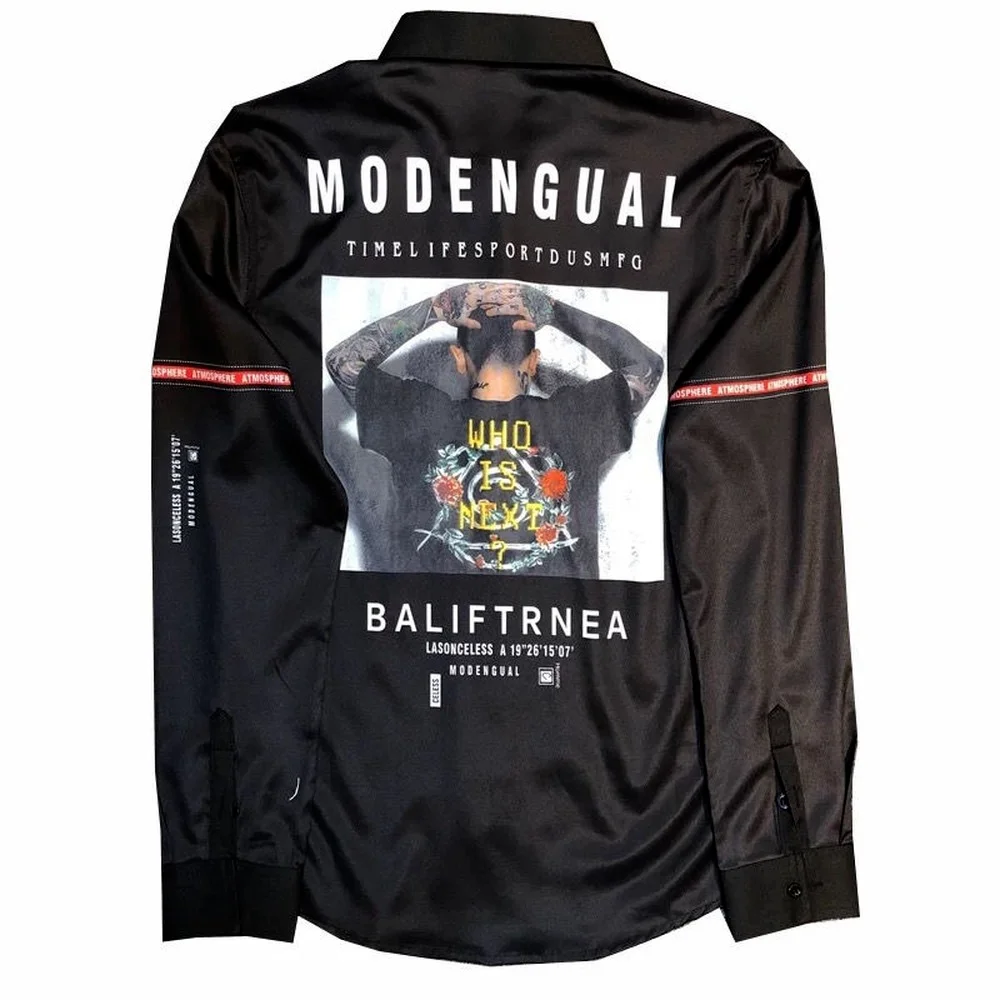 Spring  Autumn Men's Long-sleeved Shirts,back Character Printing Long-sleeved Shirts,men's Casual Handsome Long-sleeved Shirts
