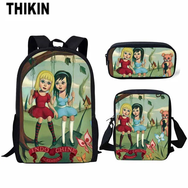 as picture THIKIN школьный рюкзак INDOCHINE для девочек, школьные сумки Alice& June, детские сумки, Студенческая сумка через плечо для детей Mochila - Цвет: as picture