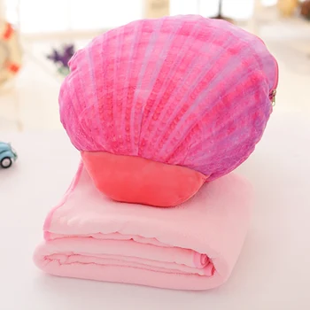 

Colorful soft plush custom sea shell cushion and blanket stuffed pillow plush toy scallop two in one cushion