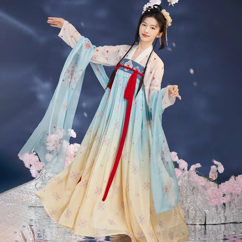 

XinHuaEase Hanfu Women's Dresses Chinese National Traditional Style Fairy Ancient Tang Dynasty Full Set Outfit Chest Skirt Folk