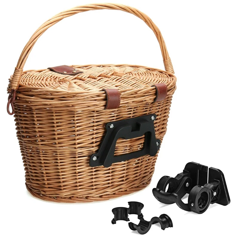 with Cover Vintage Rattan Bicycle Baskets Bicycle E Bike Baskets Bike