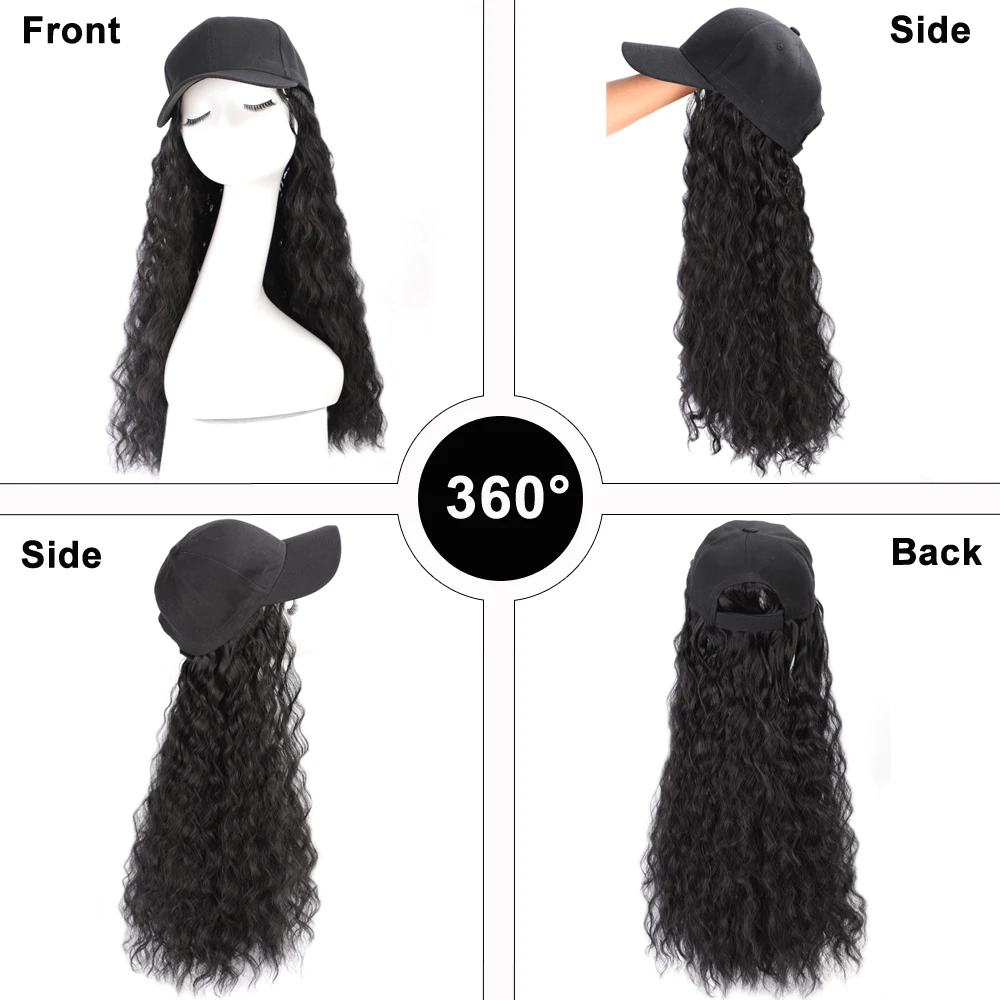 22 дюйма длинные афро кудрявые прямые бейсбольные кепки волосы для наращивания Волнистые Синтетические наращивание для девочек вечерние Intergrate cap парик для волос