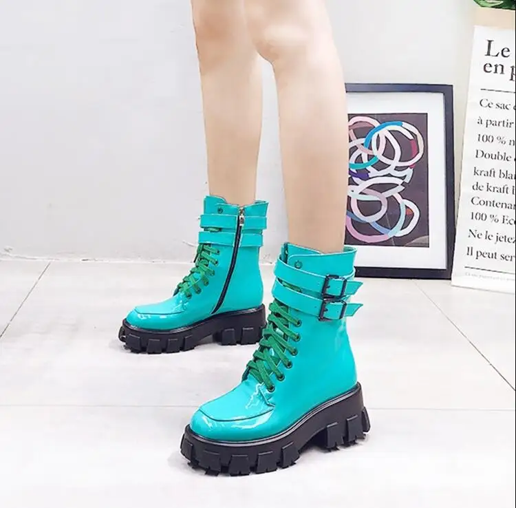 

Boots Women Shoes Woman Boots Fashion with Ankle Boots 2019 Autumn New Flat-bottom Candy Color Patent Leather Rubber Boots X191