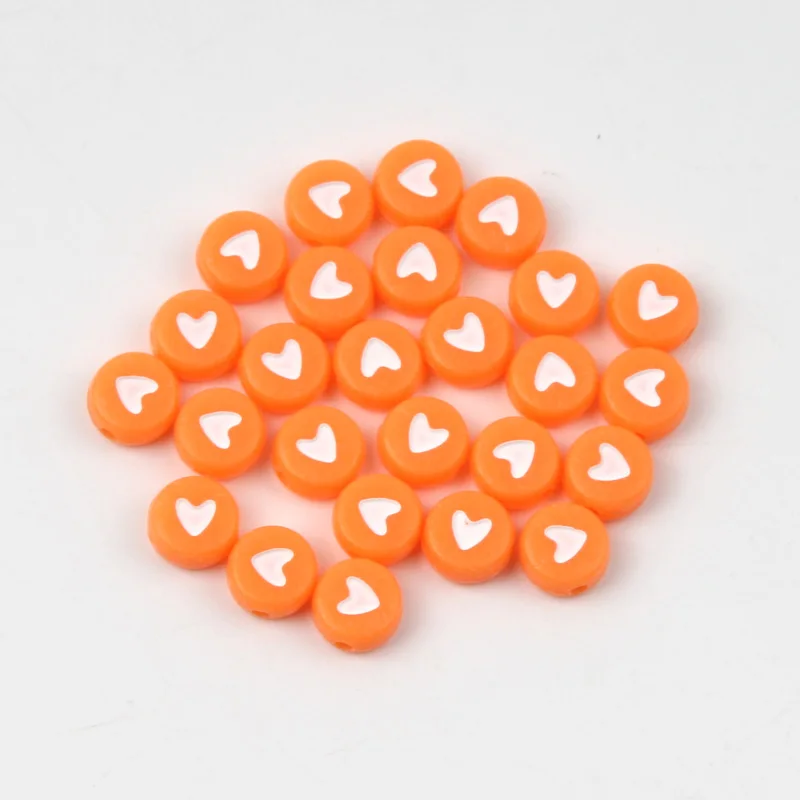 Orange 4x7 мм, 200 шт, 7 цветов, плоские круглые акриловые бусины с узором в виде сердца, свободные бусины для самостоятельного изготовления ювелирных изделий, браслетов и ожерелий - Цвет: Orange