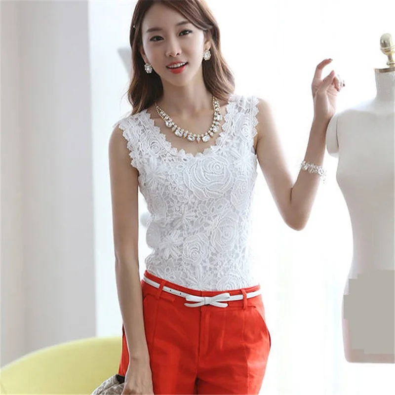 

Women Fitness Elegant Flower Lace Slim Tank Top 2020 New Fashion Summer Tube Top Ladies Causal Sleeveless Solid Shirt Plus Size