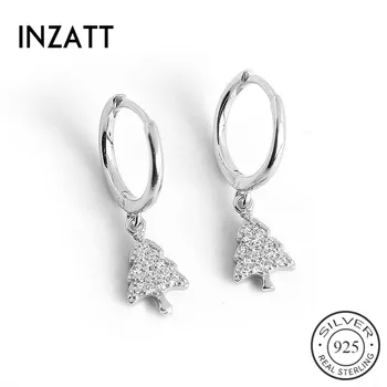 

INZATT Real 925 Sterling Silver Zircon Christmas tree Hoop Earrings For Fashion Women Party Fine Jewelry Cute Accessories Gift