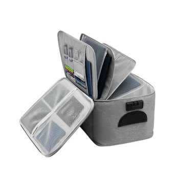 

HOT-Large Capacity Document Storage Bag Box Waterproof Document Bag Organizer Papers Storage Pouch Travel File Bag-Gray