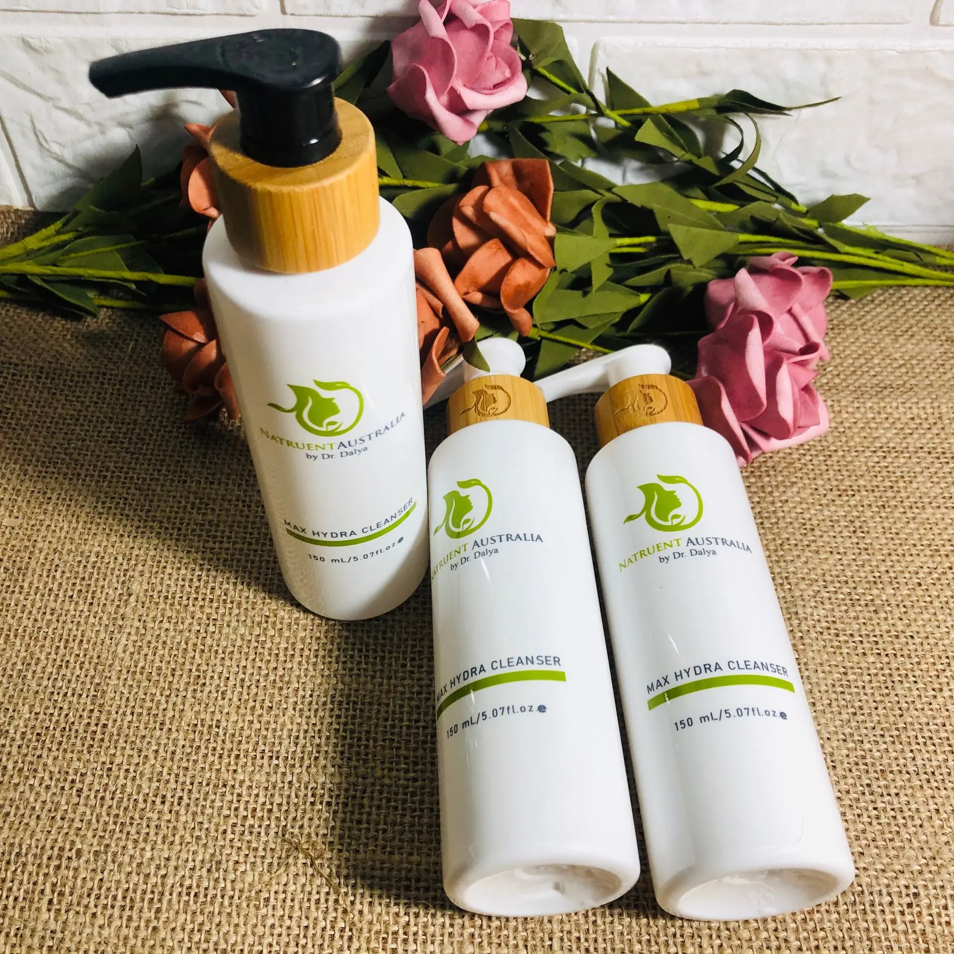 

White Plastic Refillable Bottles With Bamboo Pump Cap Atomize Lid Portable Cosmetic Container Shampoo Lotion Travel Cream Jars