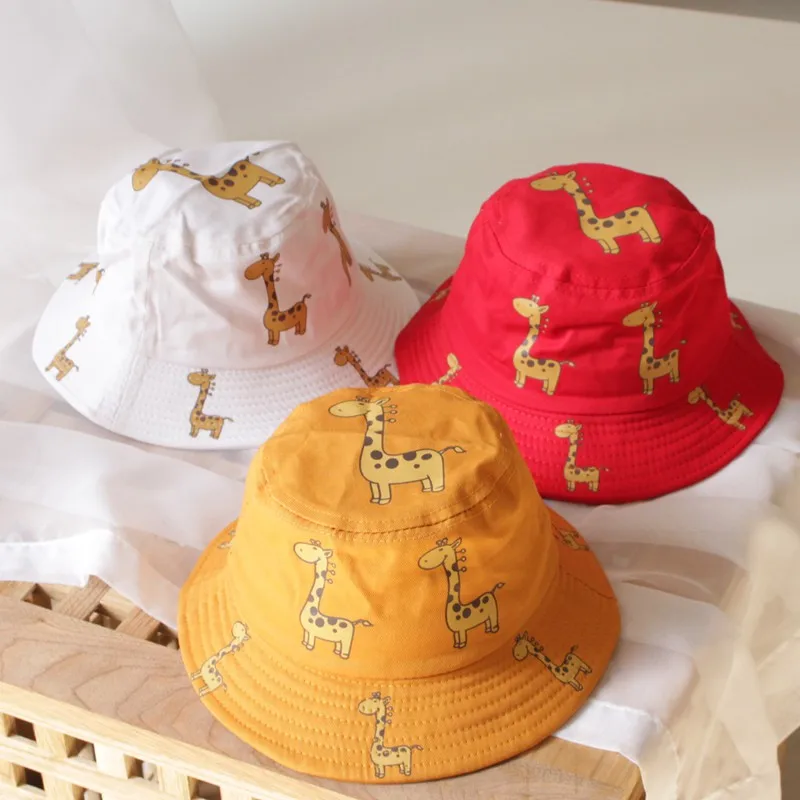 Spring Baby Hat Cartoon Boys Girls Cap Toddler Cartoon Animal Print Bucket Hats Caps Reversible Sun Headwear