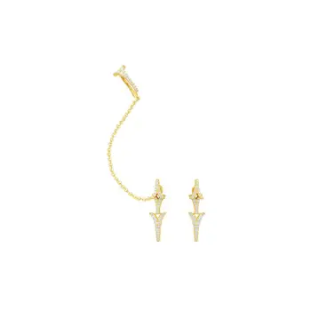 

[MeiBaPJ]Rock Style 925 Sterling Silver Gold Color Asymmetric Dragon Tail Ear Bone Cuff Cubic Zirconia Earrings for Women