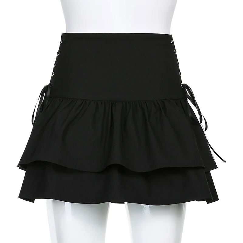 Saia de Skatista Saia de Cintura Alta em Camadas Feminina Bainha Solta Estilo Coreano Gótico Punk 10 alta em camadas, bainha solta, estilo coreano, gótico, punk