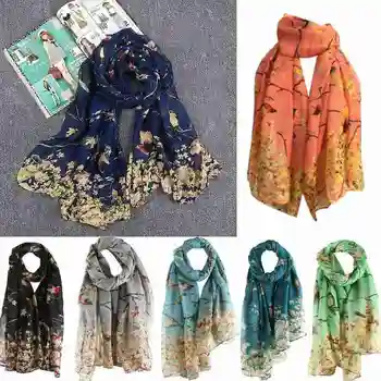 

90*180cm Animal Twig Bird Print Scarf Cotton Linen Sun Shawl Lady Scarf Luxury Brand Wrap Shawls Szalik Dziecko Knitted Scarf