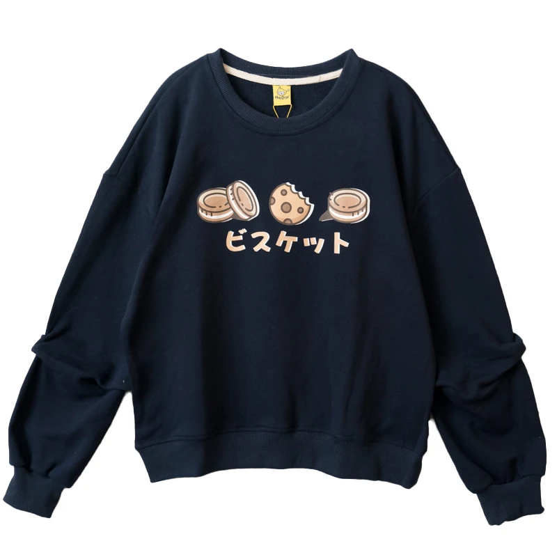 Navy hoodies Японский Каваи сладкий женский свитер милый мультфильм печатных лучший друг пуловер для девочек подростков дамы печенья Графический Красный толстовки - Цвет: Navy hoodies