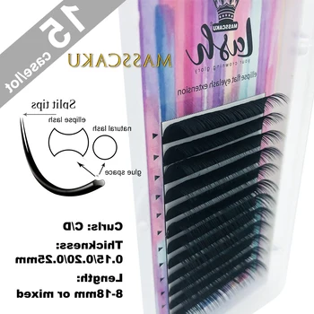 

15 cases Matte Flat Eyelash Extensions Individual Mink 0.15 0.20 0.25 Softer Ellipse Flat Lash Split Tips Ligher Volume Looking