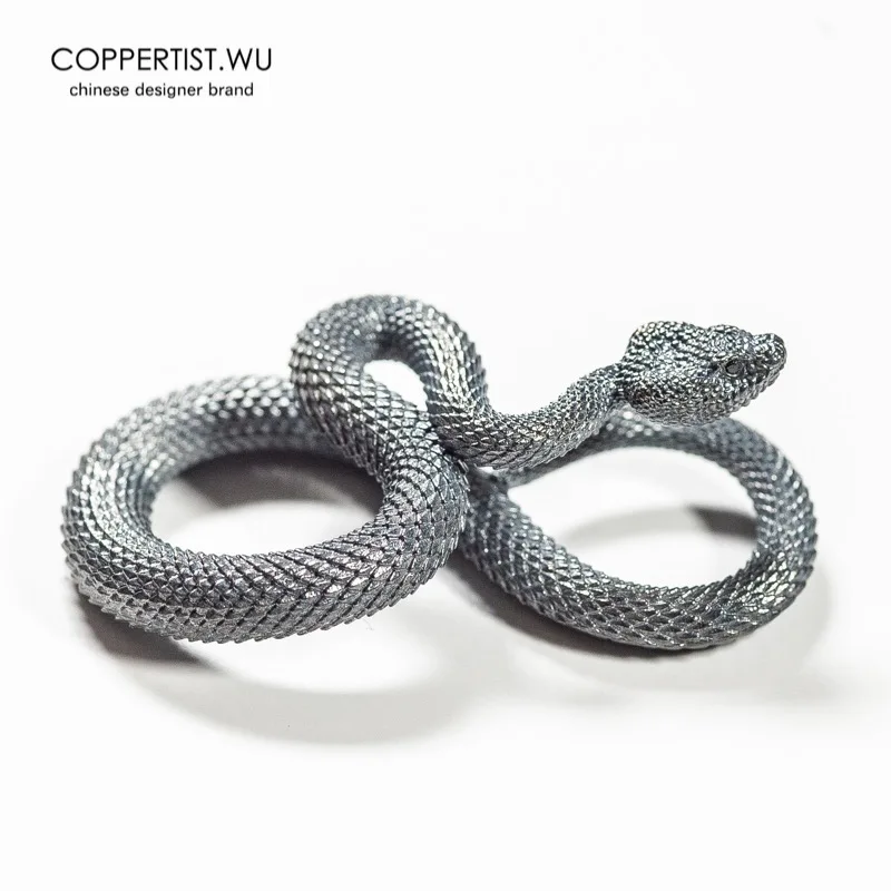 Coppertist. Wu змей S925 Серебристый Брелок для ключей латунный брелок для ключей ручной работы Золотое модное Животное змея кольцо для ключей с сумочкой кулон панк-рок - Цвет: Type 1