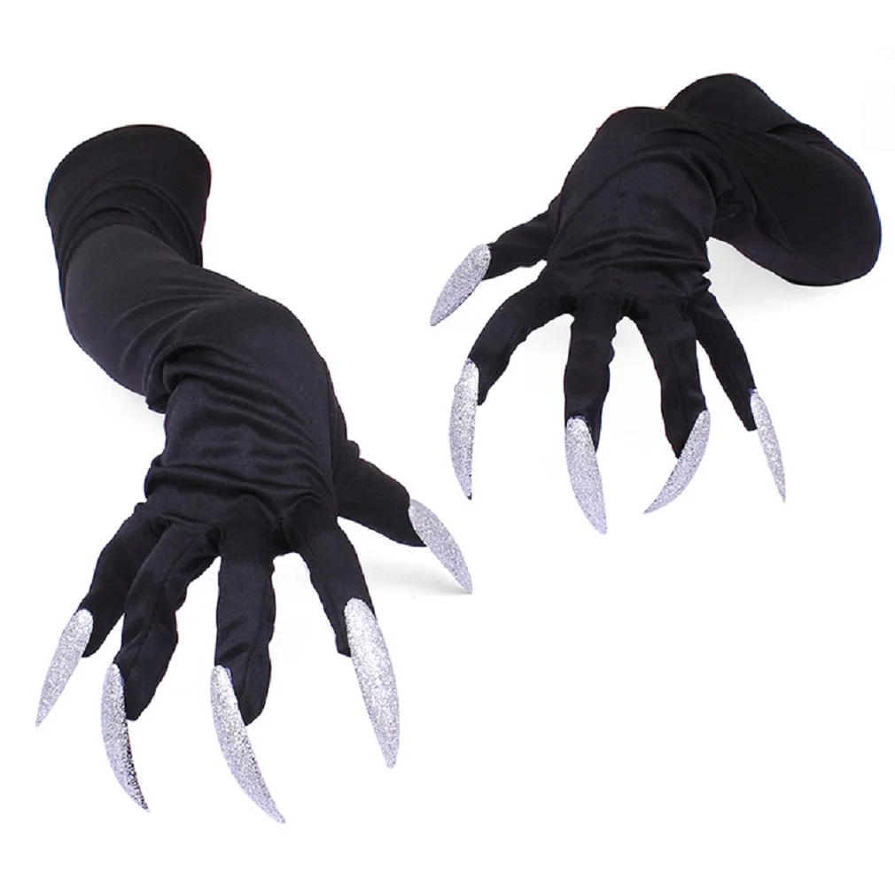 Светодиодный свет для мужчин и женщин полный палец белые перчатки со скелетом Хэллоуин косплей Локоть Длина призрака перчатки с костями варежки аксессуары