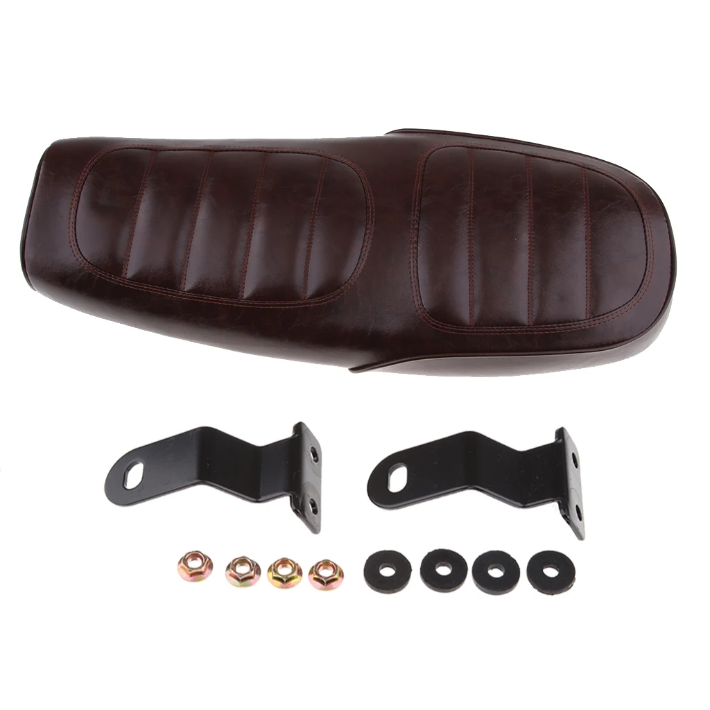 Motorcycle Universal Seat Cafe Racer Vintage Saddle -  Brown Automotive Extended Hump Cushion