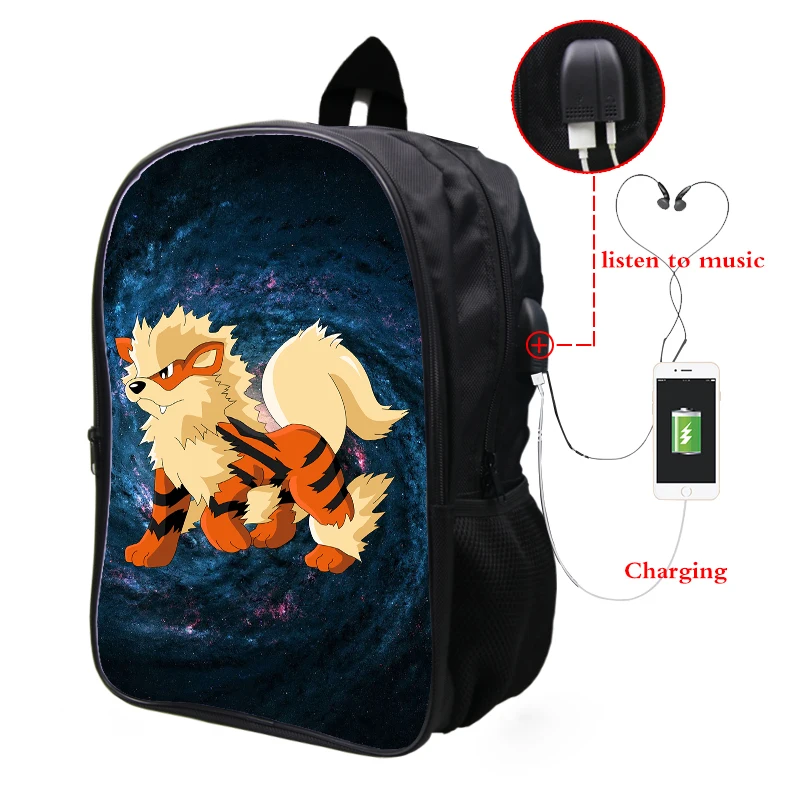 15 Pokemon Arcanine Galaxy Космический рюкзак Многофункциональный USB зарядка Разъем для наушников ноутбук рюкзак для подростков мужчин и женщин школьные сумки - Цвет: 15