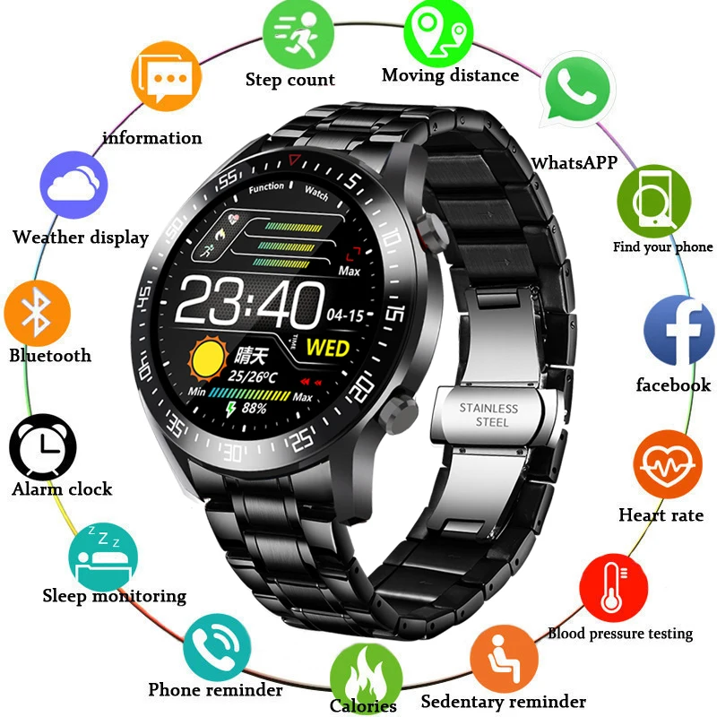 LIGE Luxury brand mens watches 2020 New Steel band Fitness watch Heart rate blood pressure Activity tracker Smart Watch For Men