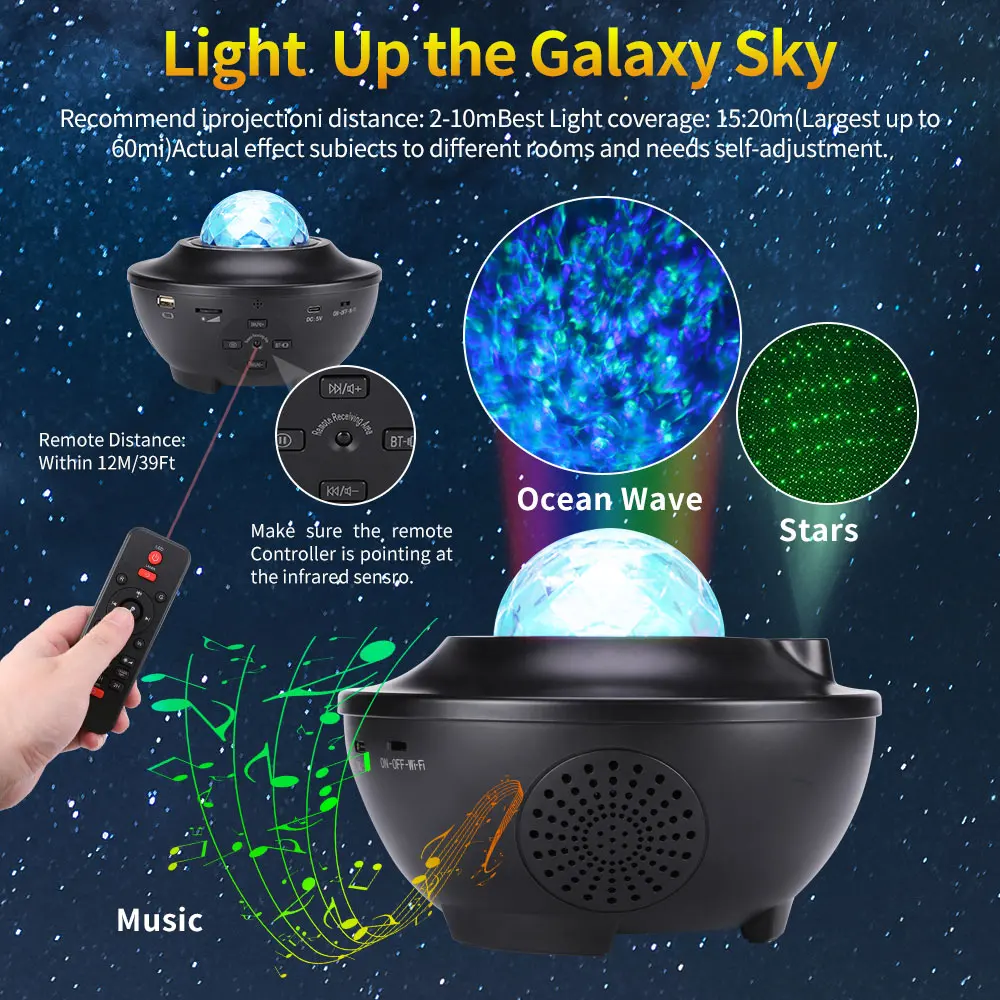 Музыкальный Звездный проектор Galaxy Ночник с Bluetooth музыкальный динамик Alexa Google