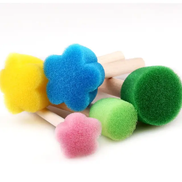 5PCS Children's DIY Painting Tool Color Mini Sponge Brush Seal Opp Bag Packaging Colorful Sponge Wooden Handle Handmade By Baby 5