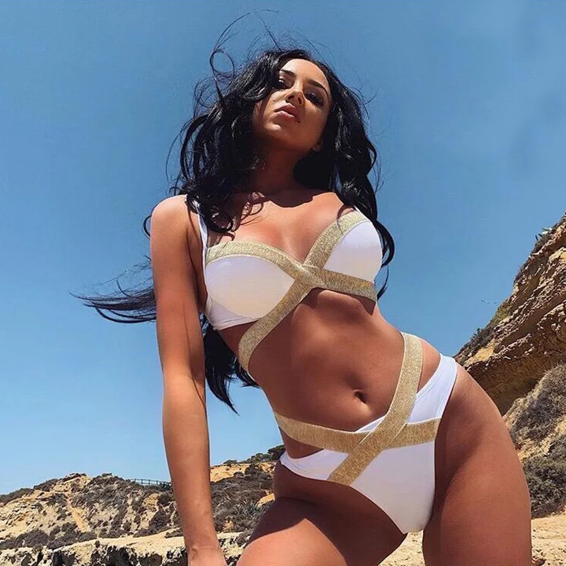 Черно-белое бикини с высокой талией, женский купальник, бикини с эффектом пуш-ап, набор, купальный костюм, пляжная одежда для женщин