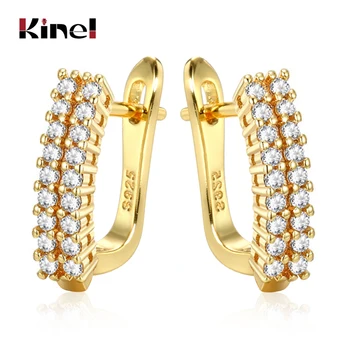 

Kinel 2020 New Creative Korean Zircon Earrings Fashion Gold Color Luxury U-Shaped Stud Earrings For Women Wedding Jewelry Gifts