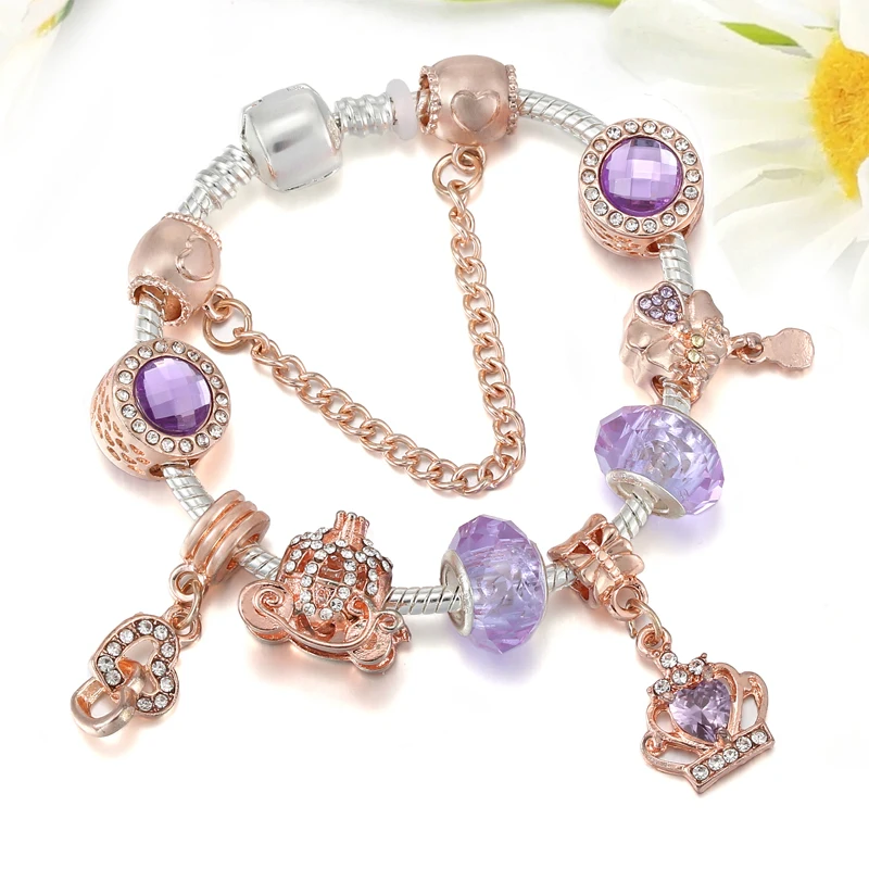 

Silver-plated Snake Bone Chain With Rose Gold Beads Pendant, Exquisite Girl Bracelet, Wedding Party Gift, Women's Brand Bracelet