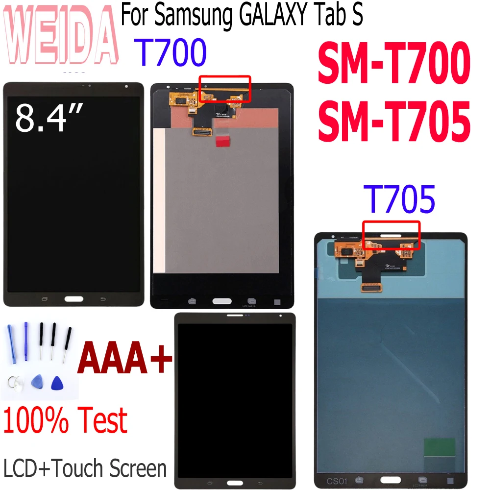 Weida para Samsung Digitador da Tela Lcd de Toque Painel para T705 Galaxy Sm-t705 Display Sensores Assembléia T700 Lcd Tab s 8.4 Sm-t700