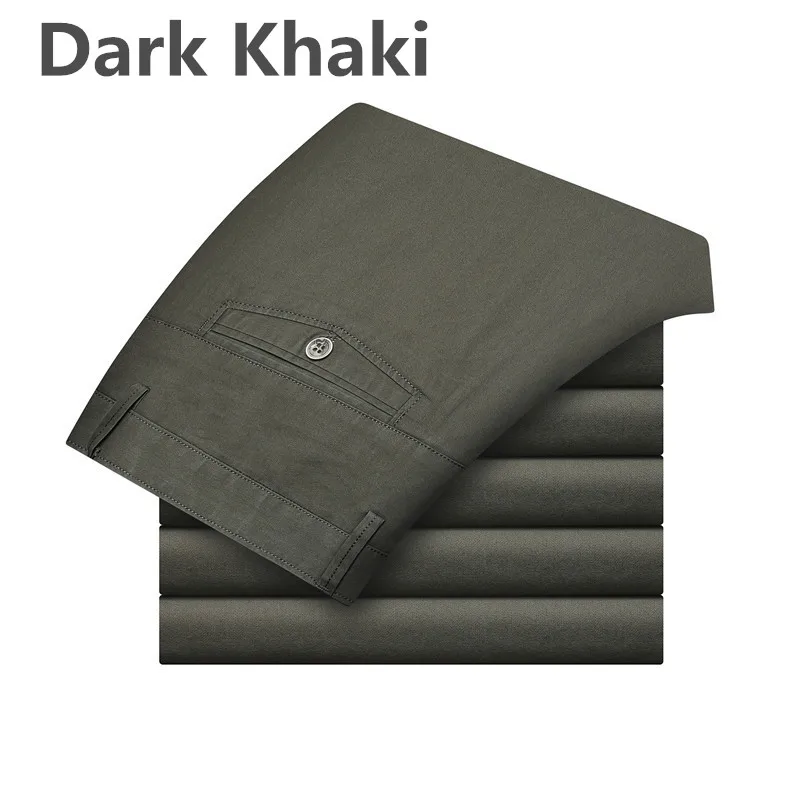 Dark khaki Новинка, Брендовые мужские брюки, чистый хлопок, тонкие прямые брюки, свободный костюм, брюки, деловые повседневные штаны, мужские рабочие брюки, плюс размер, h-A62 - Цвет: Dark khaki