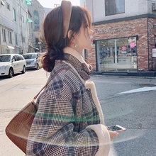 MISHOW зимнее женское винтажное клетчатое шерстяное плотное пальто женская модная куртка с отворотом и длинным рукавом на молнии MX19D9576