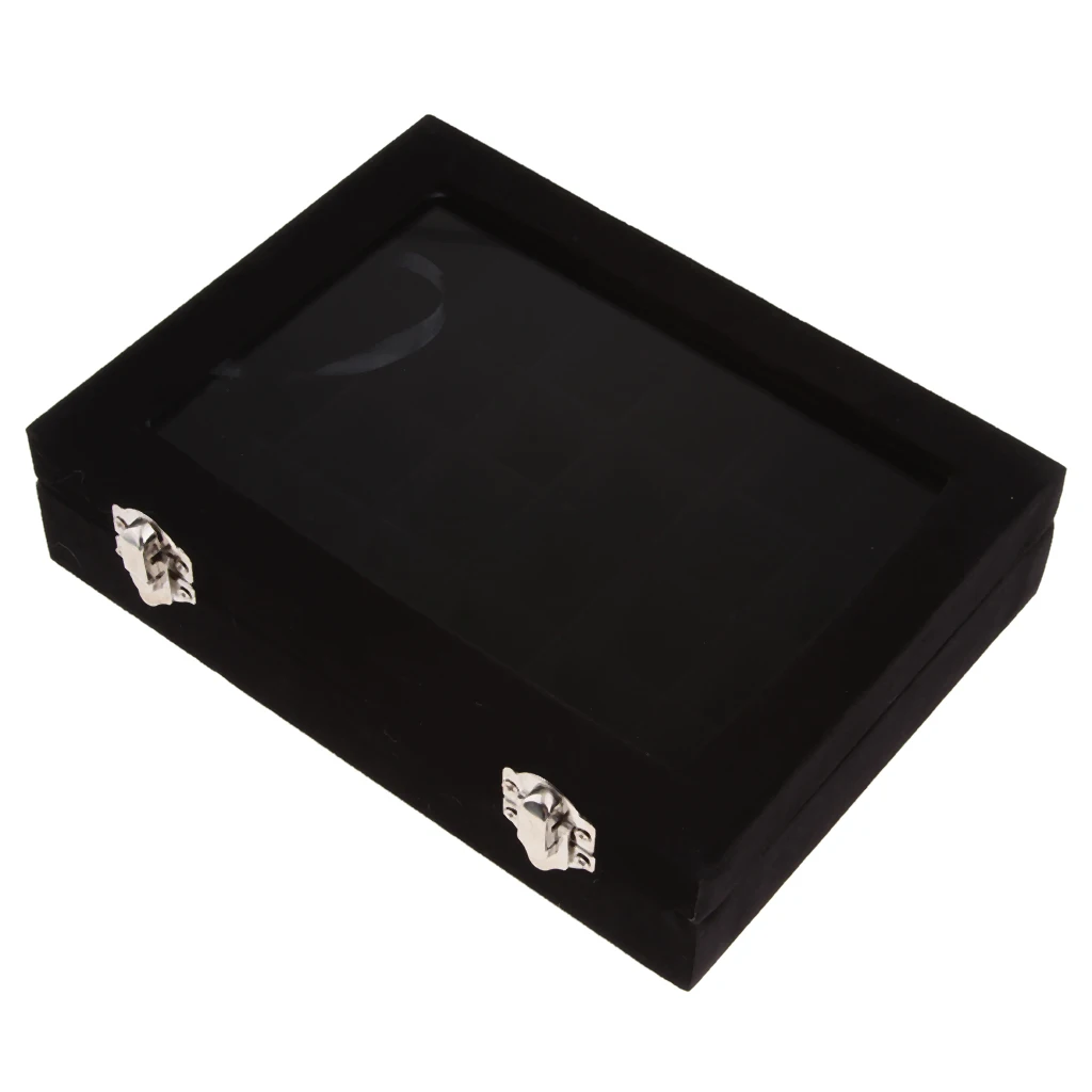 Clear Glass Lid Jewelry Tray 24 Grid Earring Ring Display Storage Box Showcase