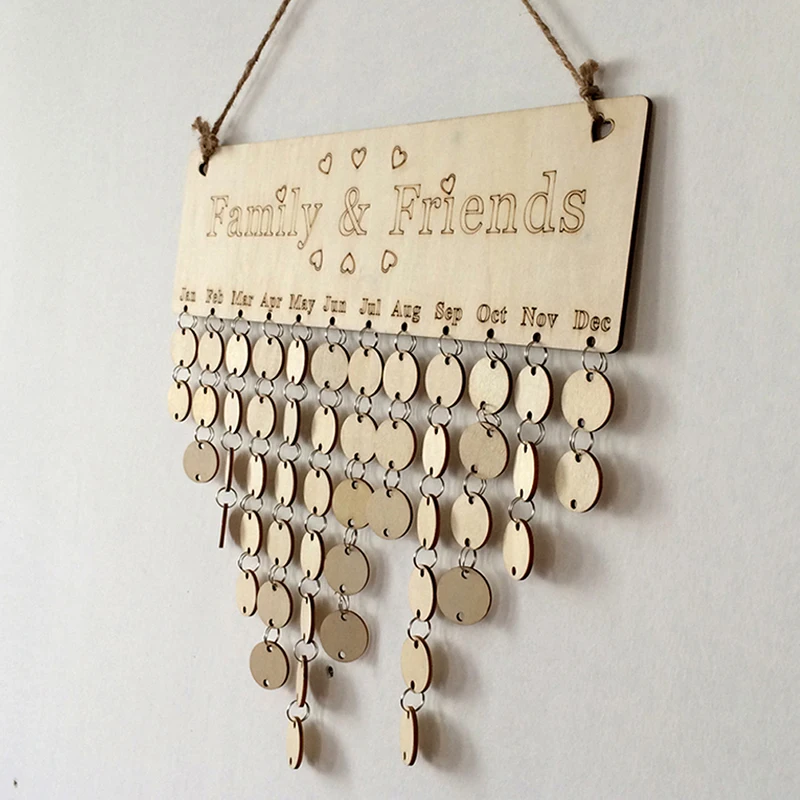 Fashion DIY Wood Calendar Family Heart Printed Wall Calendar Sign Special Dates Reminder Board Home Hanging Decor Gifts