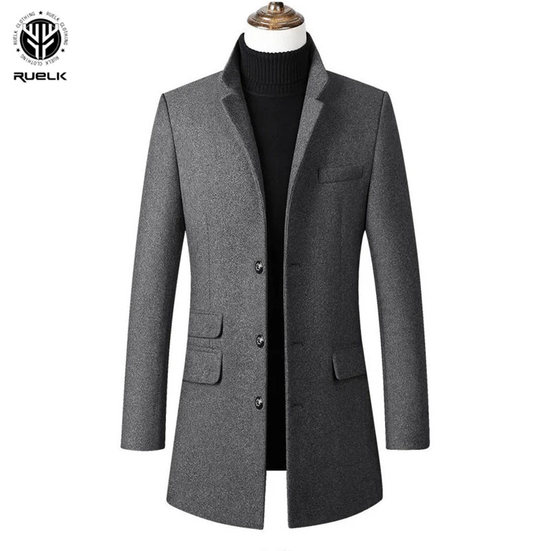 RUELK 2020 Autumn And Winter Woolen Coat Men's Mid-Length Thickened Slim Lapel Casual Coat Cashmere Men's Jacket Men Clothing RUELK 2020 Autumn And Winter Woolen Coat Men's Mid-Length Thickened Slim Lapel Casual Coat Cashmere Men's Jacket Men Clothing