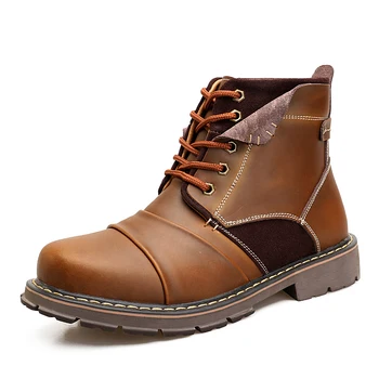 

Mens Boots Genuine Cow Leather Boots Handmade Plush Warm Men Shoes Autumn Winter Martin Ankle Boots Motorcycle Boots Size 38-45