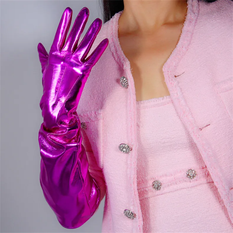 50cm Patent Leather Long Gloves Big Sleeve Lantern Sleeve Emulation Leather Bright Leather Bright Rose Red Female WPU12-50W